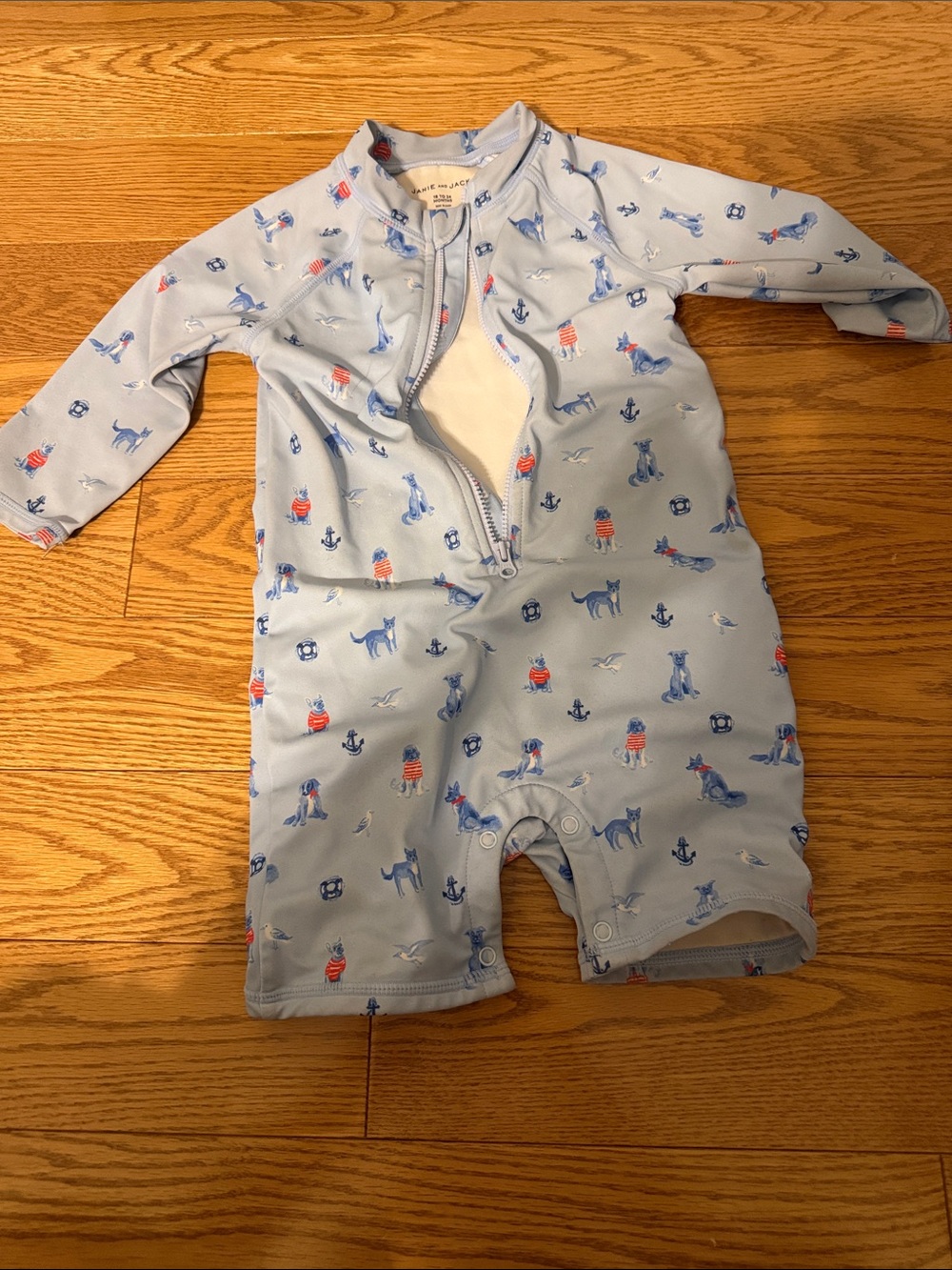 Janie and Jack Light Blue Nautical-Print Rashguard Romper